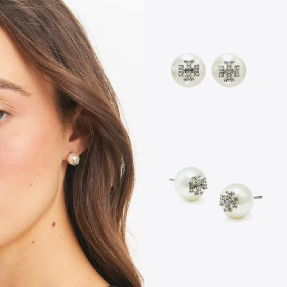 Tory Burch Pearl and Crystal Stud Earrings